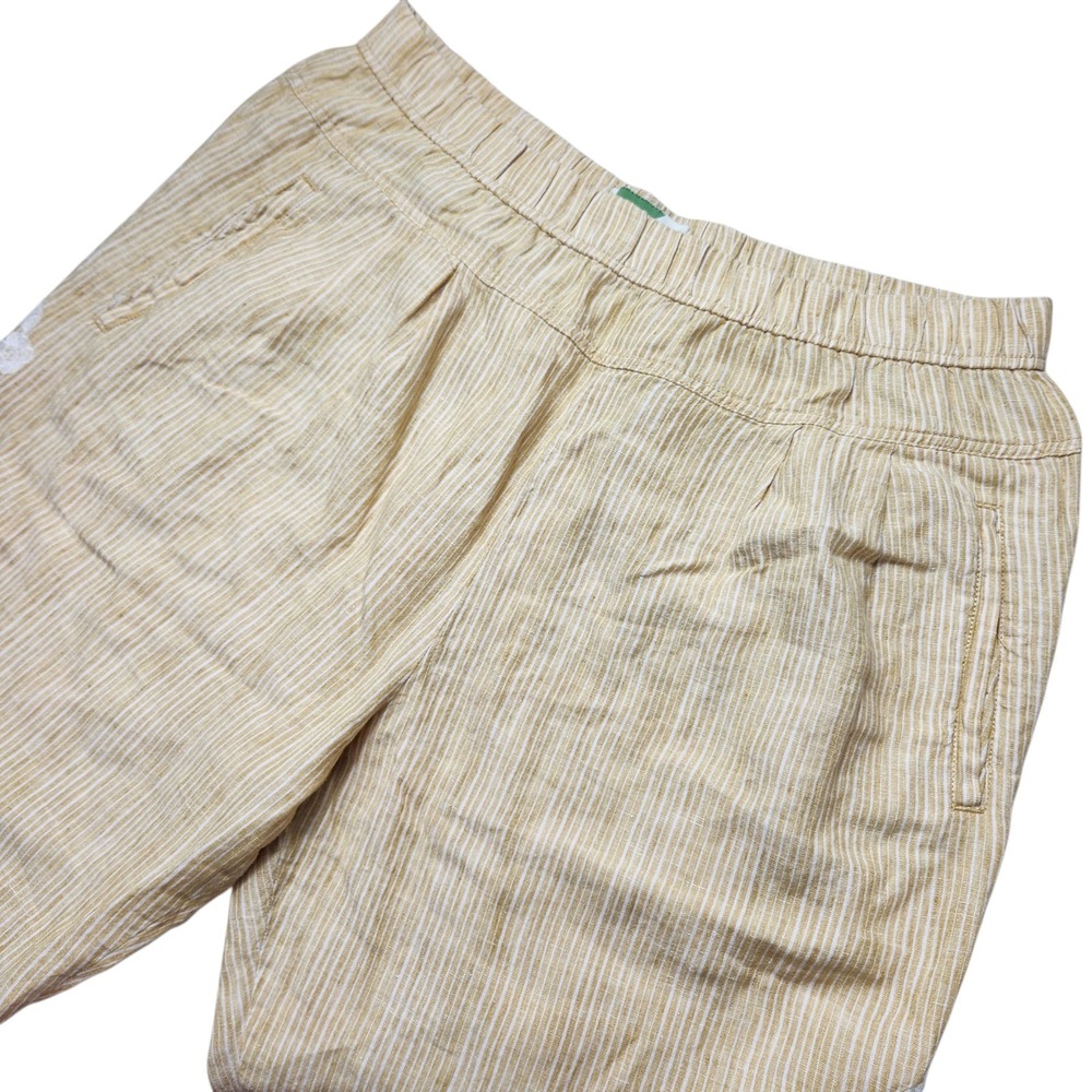 Anthropologie Size Large 100% Linen Yellow Stripe White Embroidered Pants Crop - Picture 6 of 13